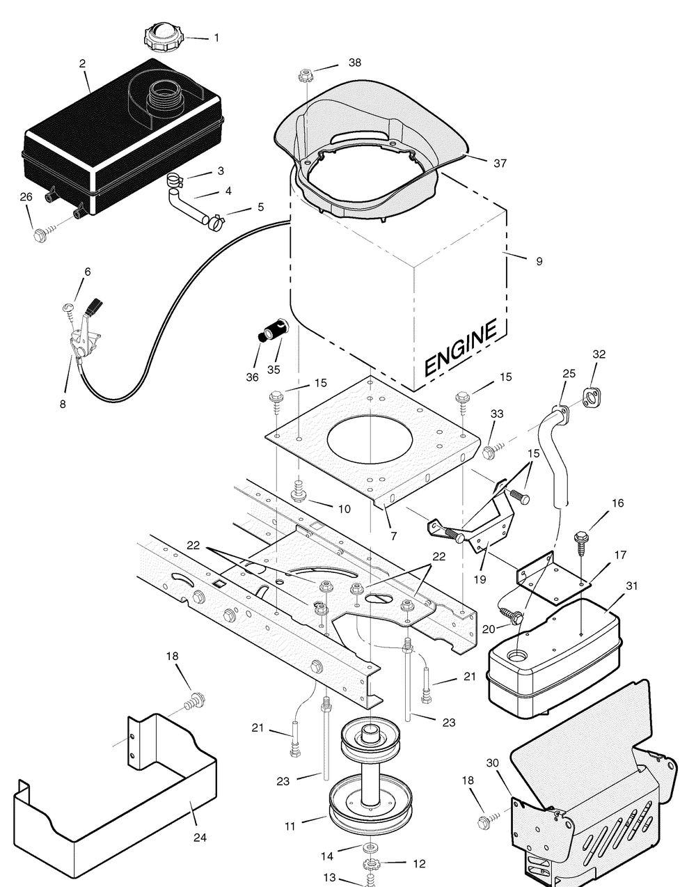 Engine Mount Diagram and Parts List for 425622X50B 2006 Briggs and Stratton Lawn Tractor